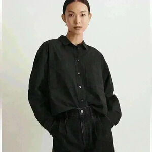 Madewell The Signature Poplin Crop Shirt True Black Size XS Oversized